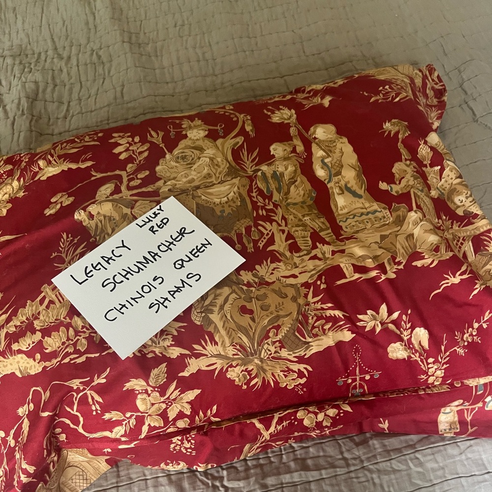 Luxe Schumacher Lucky Red Chinoiserie Standard Sham Set